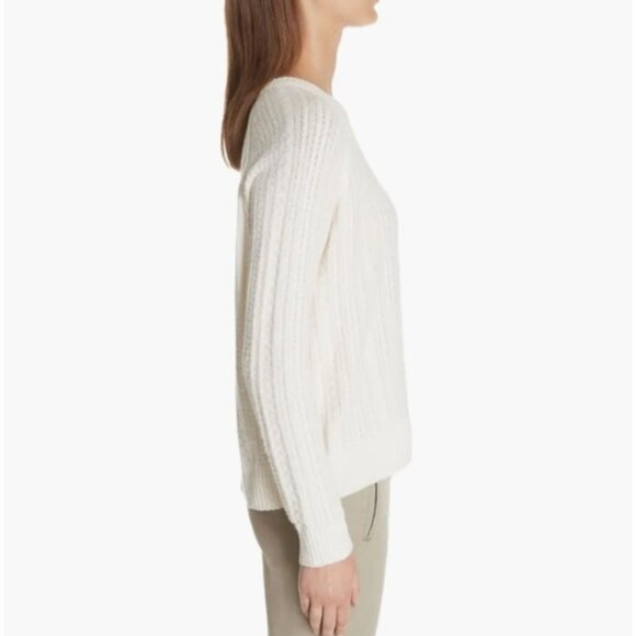 ATM Anthony Thomas Melillo Cable Knit Crew Neck Sweater Pullover Ivory Small - Picture 3 of 16